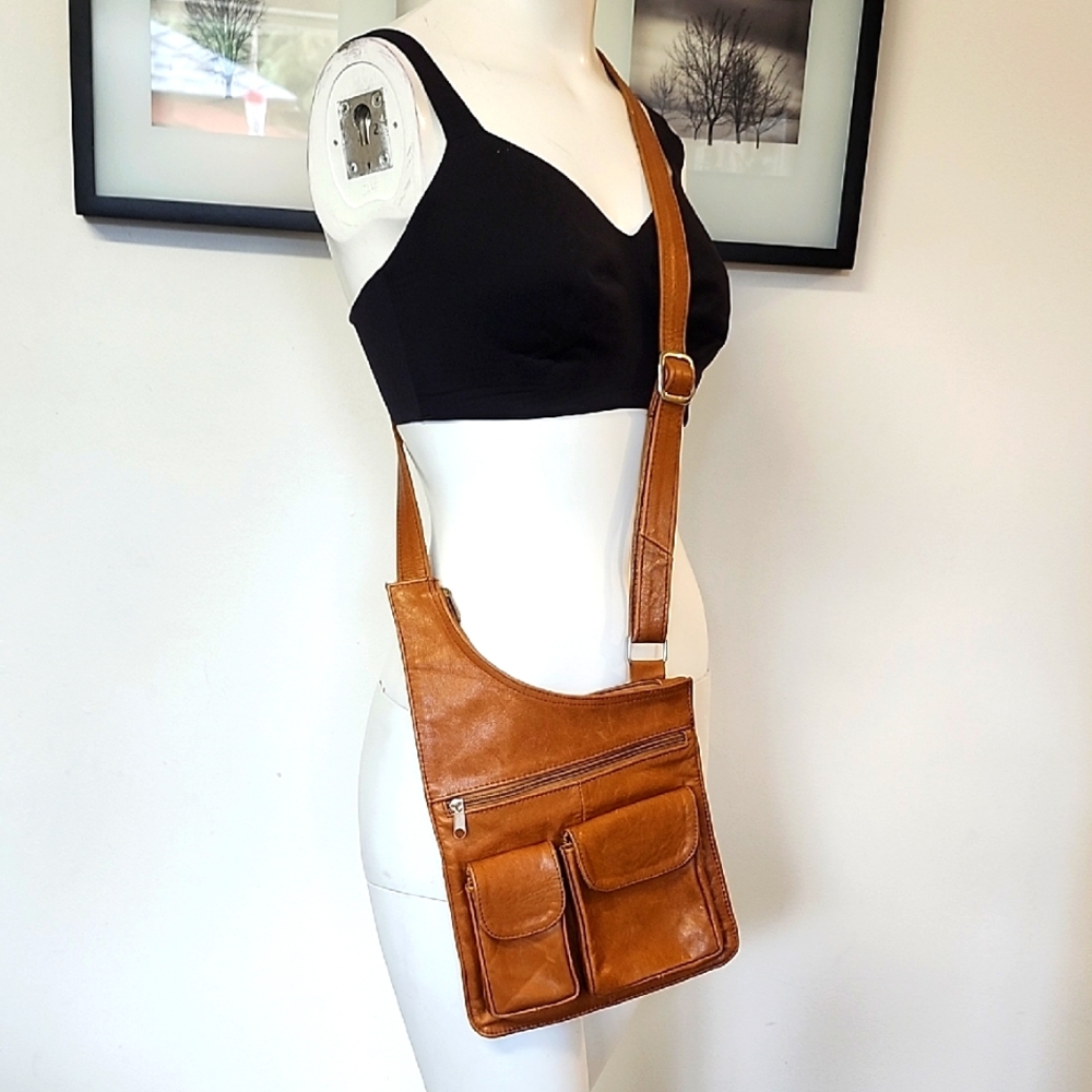 Unisex Dark Tan Leather Sling Bag
